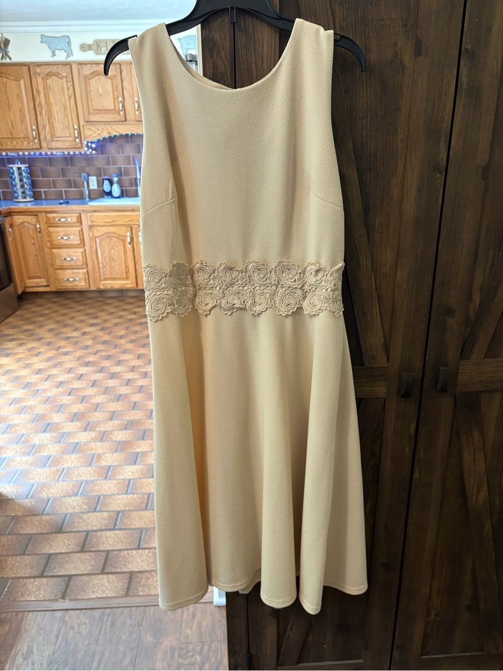Sleeveless Cream Midi Dress with Floral Waist Detail
